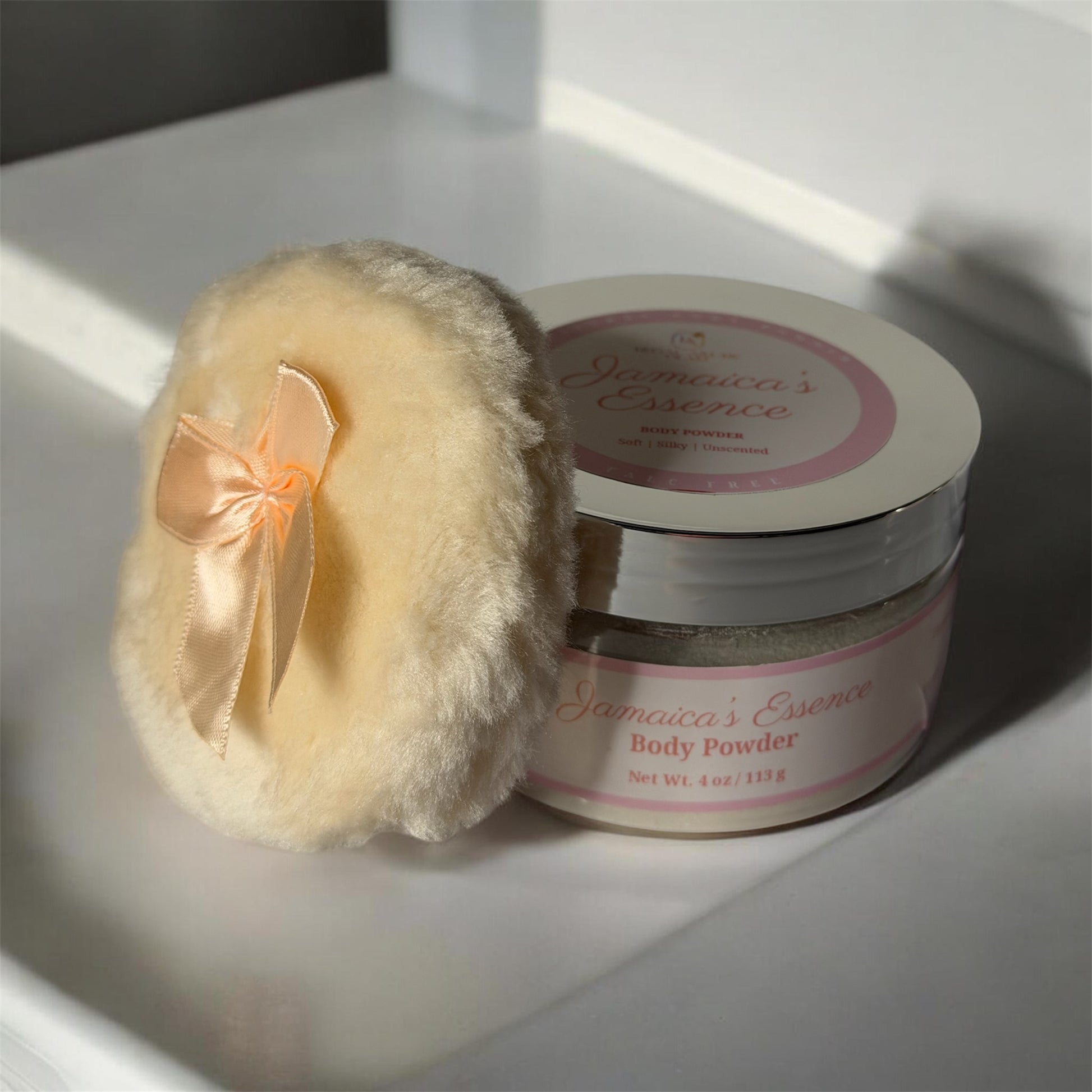 Silk Body Powder & Premium Puff Set in 8 oz jar, talc-free luxury body powder with velvet finish