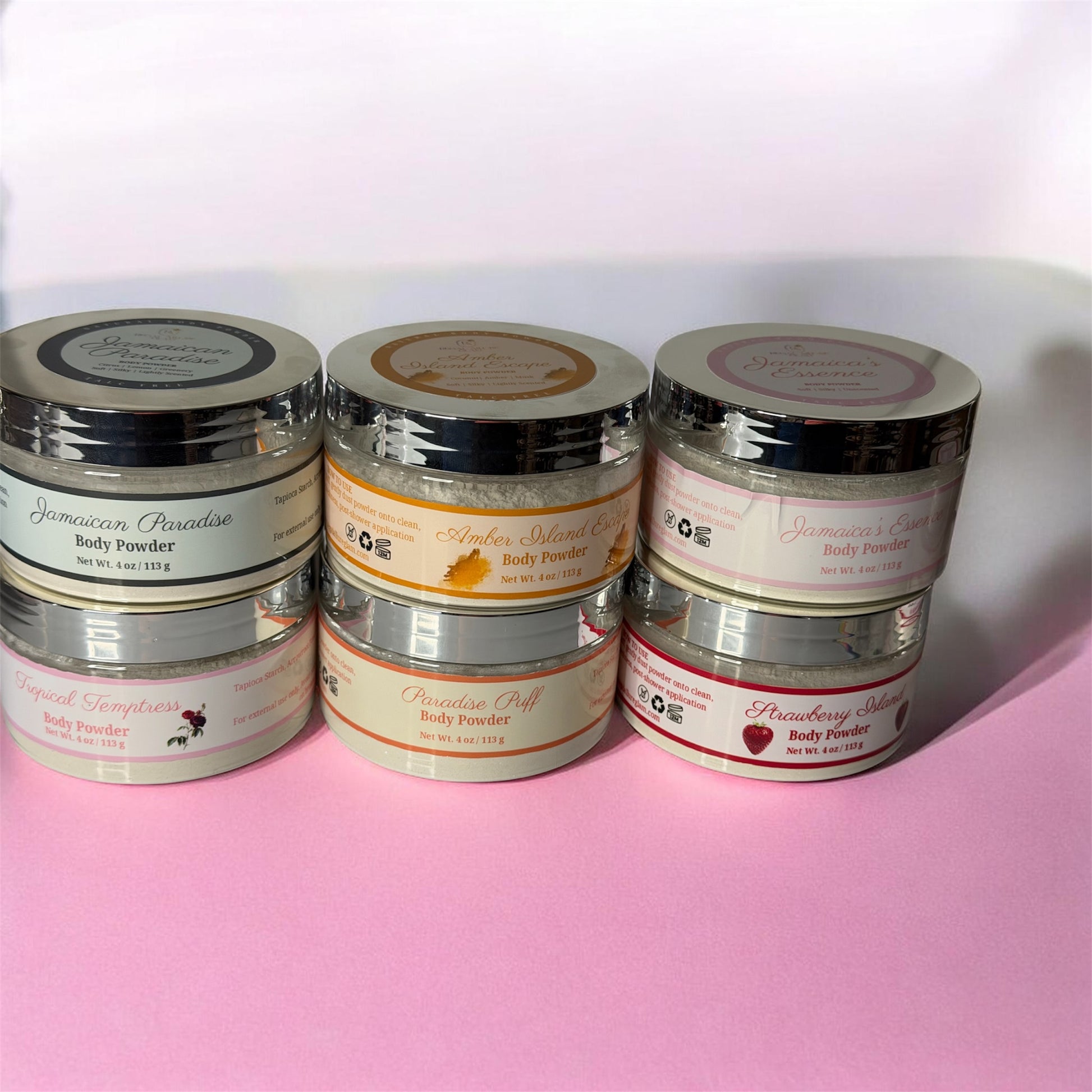 Silk Body Powder Set full product view — jar and premium washable powder puff included